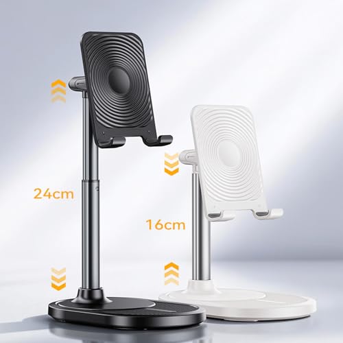 Phone Stand for Desk, Height Adjustable Desktop Phone Holder, 270°Angle Adjustable Tablet Stand with Weighted Base and Aluminum Alloy Support Rod for Phone and Tablet 4"-11" - color: White