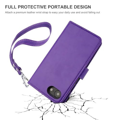 Bocasal Detachable Wallet Case Card Holder for iPhone 17e/16e, Purple | RFID Blocking Kickstand Card Slots Holder PU Leather Magnetic Shockproof Wrist Strap Removable Flip Protective Cover 6.1 inch - color: Purple