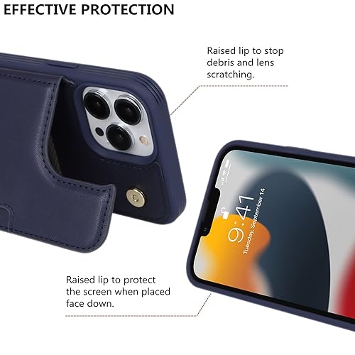iCoverCase Compatible with iPhone 13 Pro Case with Card Holder, Wallet Phone Case for Women Men RFID Blocking PU Leather Protective Case 6.1 Inch (Dark Blue) - color: Dark Blue