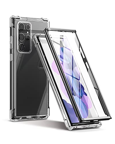 SURITCH for Samsung Galaxy S22 Ultra Clear Case 6.8" (Only), [Built-in Screen Protector] Full Body Protective Hard Shell+Soft TPU Phone Case for Samsung S22 Ultra -(Black Edge) - color: Black Edge