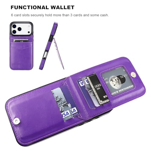 KIHUWEY for iPhone 17 Pro Max Wallet Case Card Holder, Dark Purple | Credit Card Slots, PU Leather, Kickstand, Flip Heavy Duty Protection Cover for Men and Women - color: Dark Purple