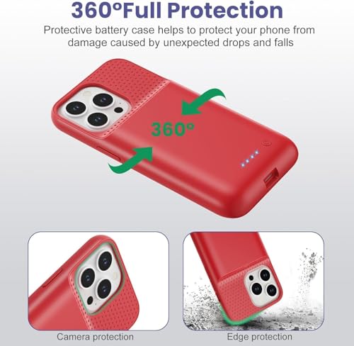 Feob Battery Case for iPhone 14 Pro Max,[2026 Upgraded] 8600mAh Ultra-Slim Portable Extended Charger Case Cover for iPhone 13 Pro Max Charging Case (6.7 Inch)-Red - color: Red