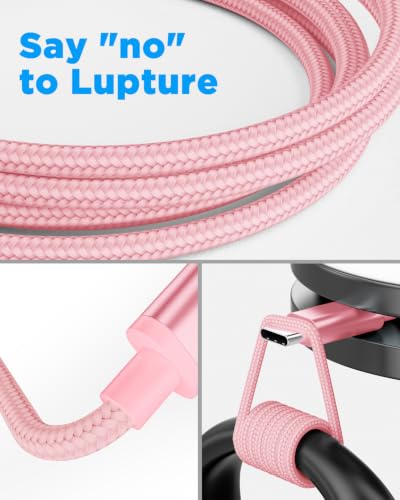Aioneus USB A to USB C Cable 10 FT 2Pack 3A Fast Charging USBC Cord Braided - color: Pink
