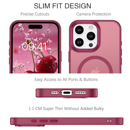 BENTOBEN Magnetic for iPhone 16 Pro Max Case,(Compatible with MagSafe) (Military Grade Drop Protection) Slim Translucent Matte Shockproof with Anti-Fingerprint Phone Case 6.9",Wine Red - color: Wine Red
