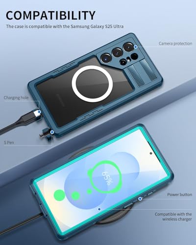 Lanhiem Magnetic for Samsung Galaxy S25 Ultra Case, IP68 Waterproof Dustproof Case, [Compatible with Magsafe] [Built-in Lens & Screen Protector] Full Body Shockproof Rugged Phone Cover 6.9 inch, Blue - size: for Galaxy S25 Ultra