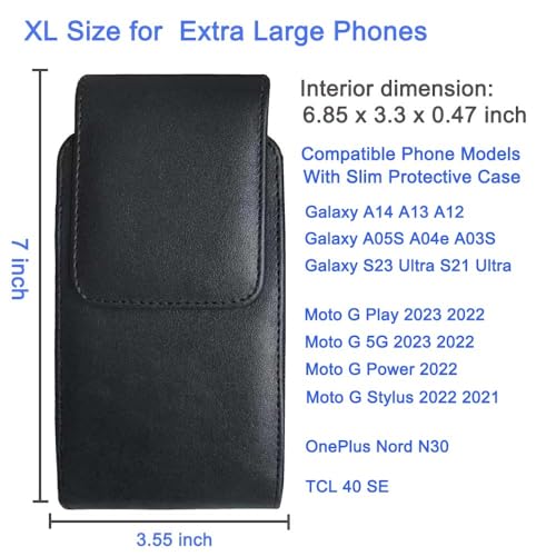 Phone Holster for iPhone 17 16 Pro Max, Samsung S26 Ultra S25 Ultra A17 A16 | Swivel Belt Clip Case for Galaxy A07 A06 A37 A26 A14 A13, Moto G 5G / G Play 2024, PU Leather Cell Phone Belt Pouch Holder