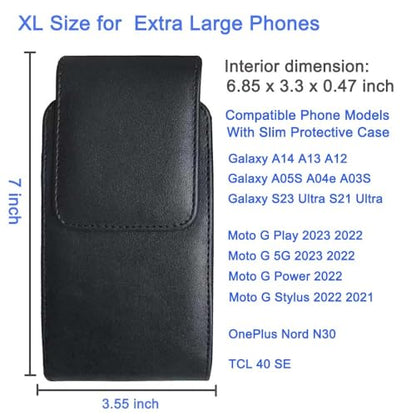 Phone Holster for iPhone 17 16 Pro Max, Samsung S26 Ultra S25 Ultra A17 A16 | Swivel Belt Clip Case for Galaxy A07 A06 A37 A26 A14 A13, Moto G 5G / G Play 2024, PU Leather Cell Phone Belt Pouch Holder