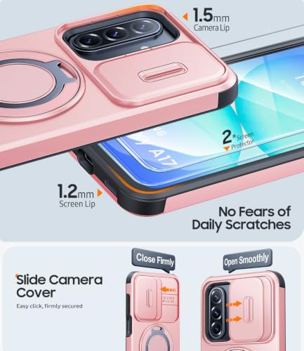 JAME for Samsung Galaxy A17/A16 5G Phone Case with Stand Slide Camera Cover - color: Pink, size: Galaxy A16/A17