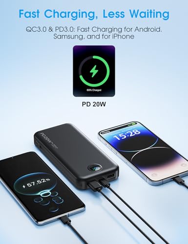 citicr Portable Charger 10000mAh PD20W w/Built-in Cables & Wall Plug Black - color: Matte Black
