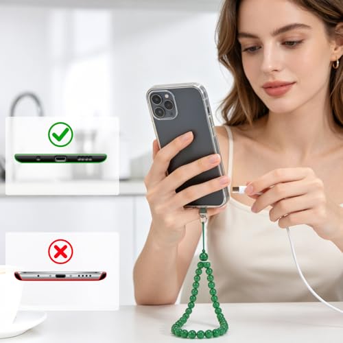 Agate Beaded Phone Wrist Strap for Women Men Stone Beads Charm Handmade Cellphone Chain Lanyard with Tether Tab - color: Green-2, size: 8mm Beads