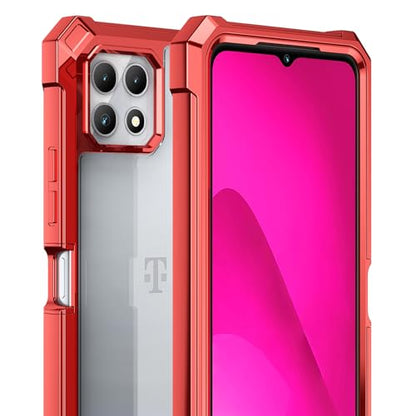 Ailiber for TMobile REVVL 7 5G Phone Case, Clear Case with Screen Protector, Dual Layer Shockproof Bumper, Transparent [Anti Yellowing], Slim Cell Phone Cover for Metro REVVL 7 5G-Red - color: Crystal Clear & Red