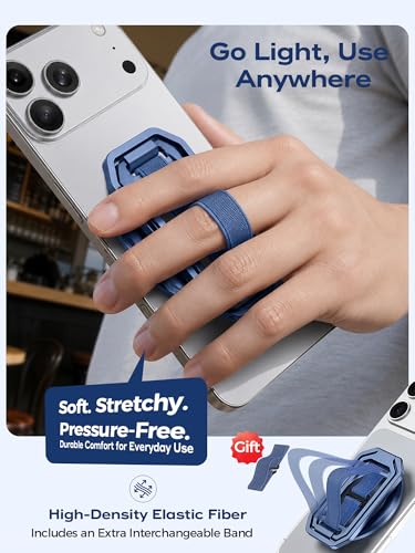 Ultra-Light & Durable Aluminum Phone Grip Stand for MagSafe with Strap - color: Blue(All-Aluminum)