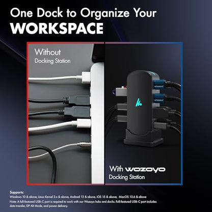 Type C 14 in 1 Wozoyo Docking Station, PD 100W, 2X4K@60Hz HDMI, 4K DisplayPort, 2XType-C 10Gbps, USB 10Gbps, Gigabit Ethernet, AUX Port, Compatible Thunderbolt 4, macOS, Windows, Android & iOS