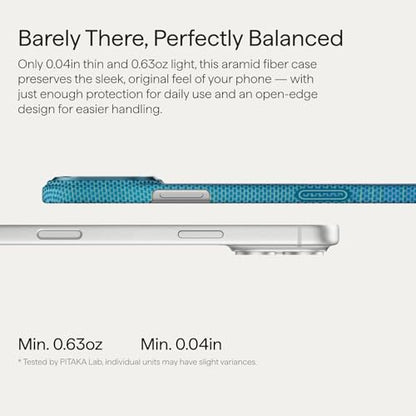 pitaka for iPhone 17 Pro Case 6.3" with Camera Control Button, Compatible with MagSafe, Ultra-Slim Case with Caseless Touch Feeling, 1500D Aramid Fiber Woven, Glints of Gold - color: Lucid Blue