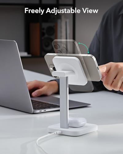 ESR 2 in 1 Magsafe Charger Stand, Wireless Charger Stand for iPhone [Certified], Magsafe Wireless Charging for Multiple Devices iPhone 17e/17/16/15/14/13/12, Apple Watch& AirPods 4/3, White