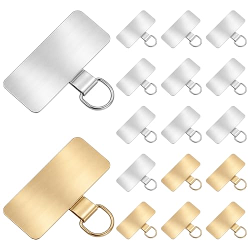 15 Pcs Stainless Steel Phone Lanyard Patch Phone Lanyard Tab (Silver, Gold)