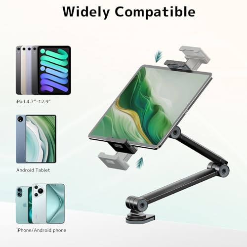 Tablet Stand Holder with 360° Rotation,Adjustable Arm Clamp for 4.7”-12.9"