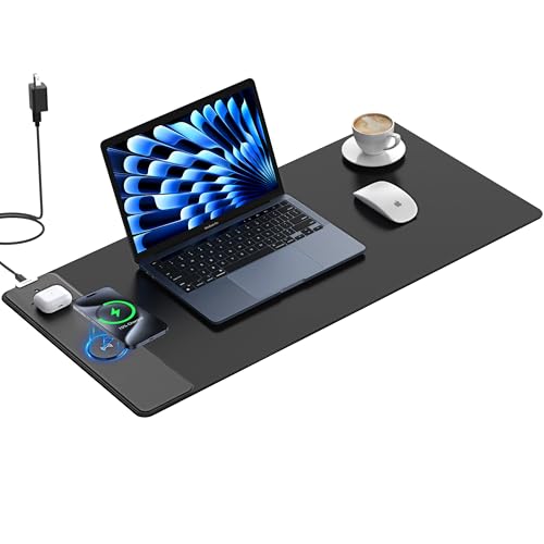 TopMade Wireless Charging Mouse Pad, 31.5"x15.75" XXL Large Desk Mat - color: Black-31.5"x15.8"-Adapter