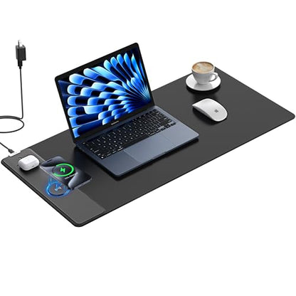 TopMade Wireless Charging Mouse Pad, 31.5"x15.75" XXL Large Desk Mat - color: Black-31.5"x15.8"-Adapter