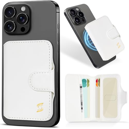Magnetic Phone Wallet Card Holder for Magsafe Wallet, for iPhone 17/16/15/14/13/12 Series, RFID Blocking, 5 Slots Fit 7 Cards, ID Window, Luxury Leather Mag Safe Wallet for Women Men, White - color: Glossy White