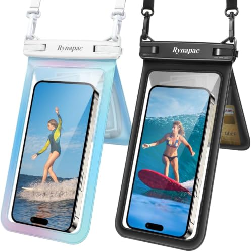 Rynapac IPX8 Double Space Waterproof Phone Pouch up to 8.5'', 2 Pack | Face Unlock, Touchscreen, Underwater Photography, for iPhone 17 16 15 14 Pro Max, Includes Lanyard, Beach Cruise Essentials - color: Black & Sky Blue