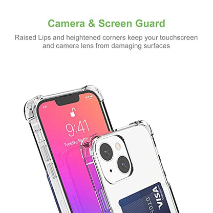 for iPhone 13 mini Clear Card Case, Protective Shockproof TPU Thin Slim Wallet Case with Card Holder Compatible with Magsafe - size: iPhone 13 Mini
