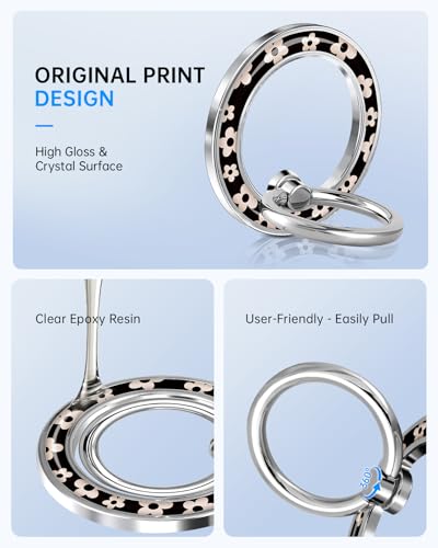 Magnetic Phone Ring, Compatible with MagSafe Phone Grip, Floral - color: Floral