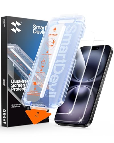 SMARTDEVIL 2 Pack for iPhone 16/ iPhone 15 Screen Protector, 9H Hardness Military Grade Shatterproof, HD Clear Tempered Glass with Auto Dust-Elimination, Bubble Free, Easy Installation, Case Friendly | 9H Hardness Military Grade Shatterproof, HD Clear Tem