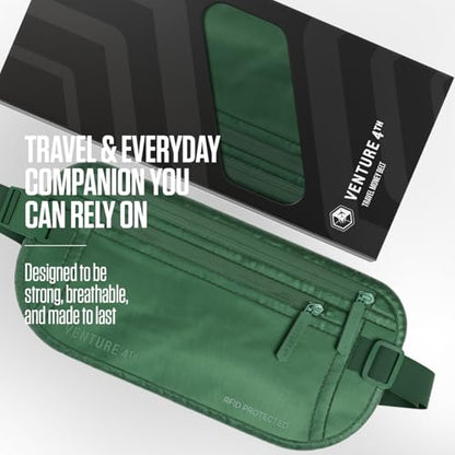 VENTURE 4TH Travel Money Belt, RFID Blocking Passport Holder - Sleek Green - color: Sleek Army Green
