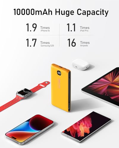 VEEKTOMX 10000mAh Portable Charger with Built-in Cables & Wall Plug - color: Saffron
