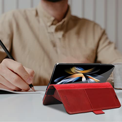 KEZiHOME Genuine Leather Wallet Case for Samsung Galaxy Z Fold 6 - color: Red Brown, size: Galaxy Z Fold 6 Case