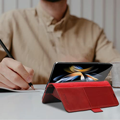 KEZiHOME Genuine Leather Wallet Case for Samsung Galaxy Z Fold 6 - color: Red Brown, size: Galaxy Z Fold 6 Case