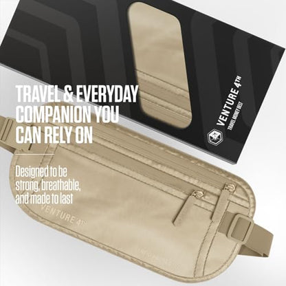 VENTURE 4TH Travel Money Belt, RFID Blocking Passport Holder - Sleek Beige - color: Sleek Beige