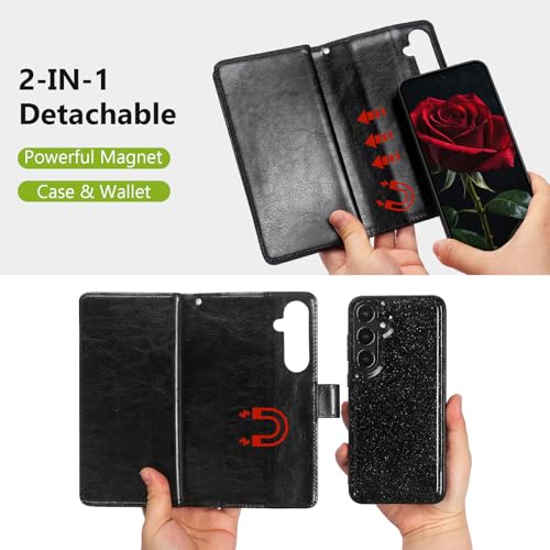 Varikke for Galaxy S25 FE Wallet Case Magnetic Detachable, Black - color: Black, size: Galaxy S25 FE 6.7"