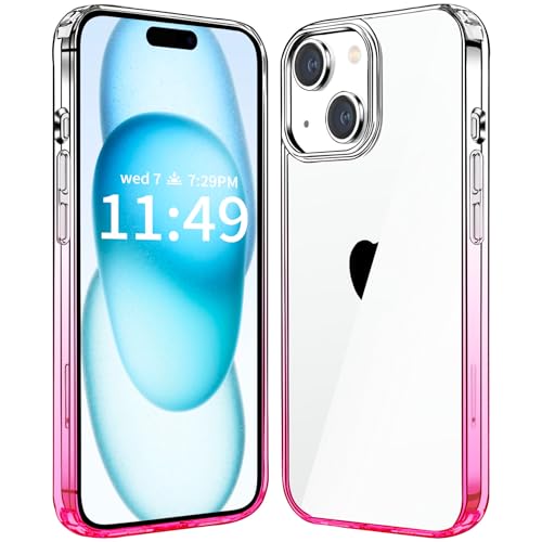 JJGoo Compatiable with iPhone 15 Plus Case Clear, Transparent Shockproof Phone Case, Slim Anti-Scratch Hard PC Back Protective Cover Bumper, Gradient Pink - color: Gradient Pink