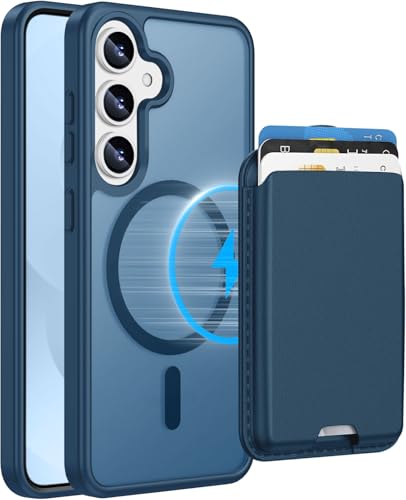 Magnetic for Samsung Galaxy S24 FE Wallet Case with Card Holder﻿ | Compatible with MagSafe, Shockproof Phone Cover with Detachable RFID Blocking Card Slot, Deep Blue - color: Deep Blue, size: S24 FE 6.7"