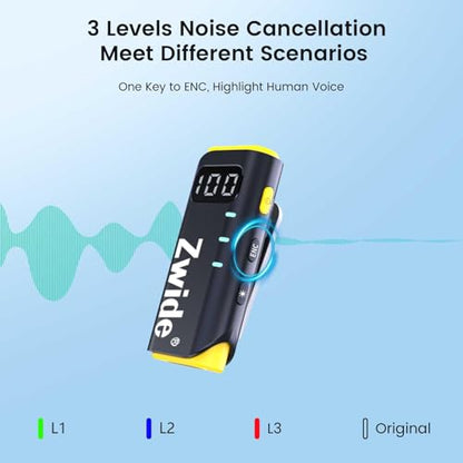 Zwide Professional Wireless Lavalier Microphone System M3-C(1to1), 3 Levels Noise Cancellation, Plug and Play, Compact Lapel Mini Mics with Magnetic Clip, Compatible with USB-C Port, Really No Cord
