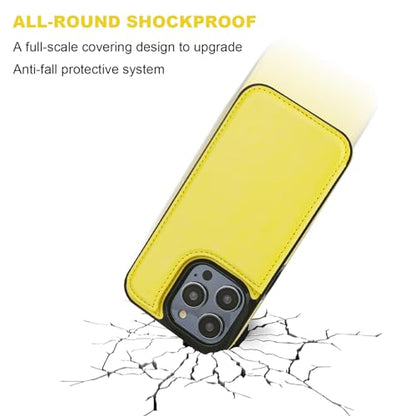 ONETOP for iPhone 15 Pro Wallet Case with Credit Card Holder,Yellow | Kickstand,ID/Cash Holder,Case Wallet with Card Slots,Double Magnetic Clasp,Durable PU Leather Shockproof Cover for Women Men - color: Yellow