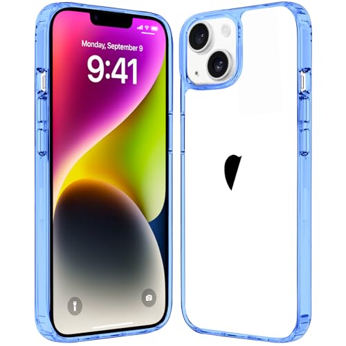 JJGoo Compatiable with iPhone 14 Plus Case Clear, Transparent Shockproof Phone Case, Slim Anti-Scratch Hard PC Back Protective Cover Bumper, Dark Blue - color: Transparent Dark Blue