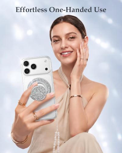 SYNCWIRE for MagSafe Phone Grip, Sparkly Magnetic Phone Ring Holder - color: Glitter Silver