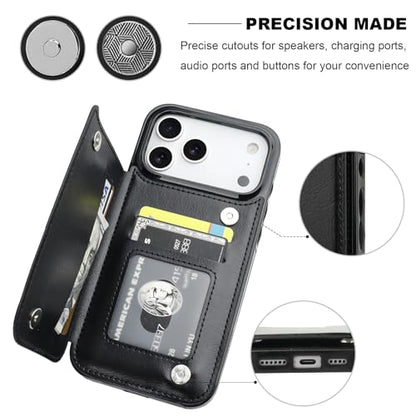 ONETOP for iPhone 17 Pro Max Wallet Case with Credit Card Holder,Black | Kickstand,ID/Cash Holder,Case Wallet with Card Slots,Double Magnetic Clasp,Durable PU Leather Shockproof Cover for Women Men - color: Black