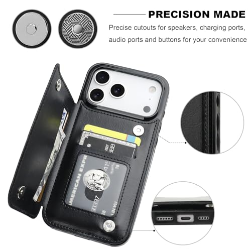 ONETOP for iPhone 17 Pro Max Wallet Case with Credit Card Holder,Black | Kickstand,ID/Cash Holder,Case Wallet with Card Slots,Double Magnetic Clasp,Durable PU Leather Shockproof Cover for Women Men - color: Black