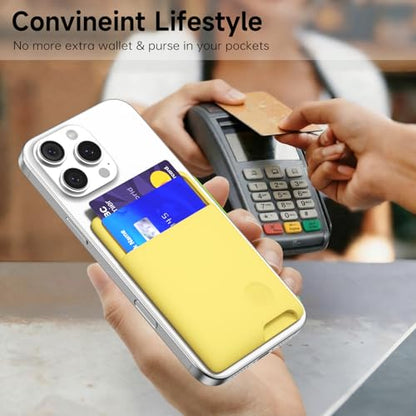 oakxco Phone Wallet Stick On, Secure Phone Card Holder Silicone, Adhesive Pocket Sleeve ID Credit Card, Slim Thin Card Case for Men Women Cute, Compatible with Apple iPhone Samsung Pixel, Yellow - color: Yellow