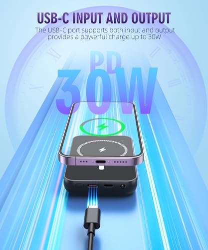 Battery Pack for Magnetic Power Bank, 6800mAh Wireless Portable Charger with PD30W Fast Charging, Battery Pack Built-in 2 Output Cables for iPhone Series(Black) - color: Black