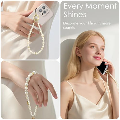 SURPHY Phone Charm, Handmade Beaded Phone Wrist Strap with Tether Tab - color: A- Pearl Loop