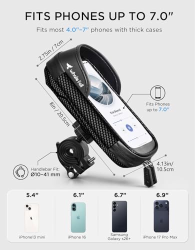 whale fall Bike Phone Holder, Waterproof Handlebar Bag for Phones up to 7" | 360° Rotatable Mount, TPU Touchscreen, Quick Release, Anti-Shake, Extra Storage and Rain Cover for Navigation and Rides