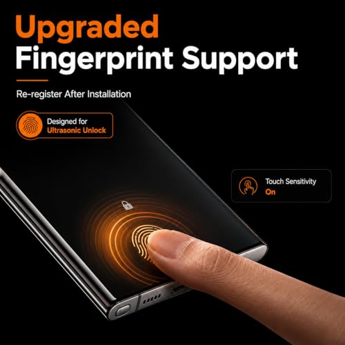 2 Pack Privacy Screen Protector for Samsung Galaxy S22 Ultra 5G, 3D Curved Tempered Glass, Support Ultrasonic Fingerprint Unlock, Anti-Spy 9H Full Coverage Glass Film, Case Friendly