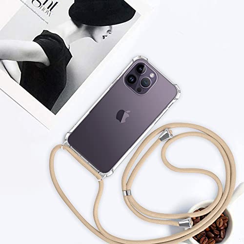 for iPhone 14 Pro Max Crossbody Case Clear Wearable Adjustable Shoulder Neck Lanyard Strap Cover Women Girls Soft Slim Protective Hanging Phone Mobile Case for iPhone 14 Pro Max - Beige - size: for iPhone 14 Pro Max