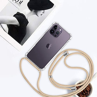 for iPhone 14 Pro Max Crossbody Case Clear Wearable Adjustable Shoulder Neck Lanyard Strap Cover Women Girls Soft Slim Protective Hanging Phone Mobile Case for iPhone 14 Pro Max - Beige - size: for iPhone 14 Pro Max