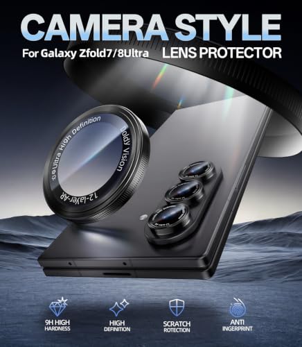 HelloDeere for Samsung Galaxy Z Fold 8 Ultra Camera Lens Protector, Military-Grade 9H+ Tempered Glass AR Optical Tech HD Anti-Glare Anti-Scratch Metal Individual Ring Easy Install Case Friendly, Black - color: Z Fold 8 Ultra/Z Fold 7 (Black)